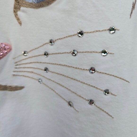 Vintage 80s Cat Face Tank Top size M Embroidered Rhinestone White V Neck - Picture 4 of 7